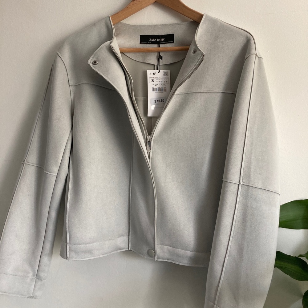 NEW Zara Light Gray Faux Suede Jacket Size S